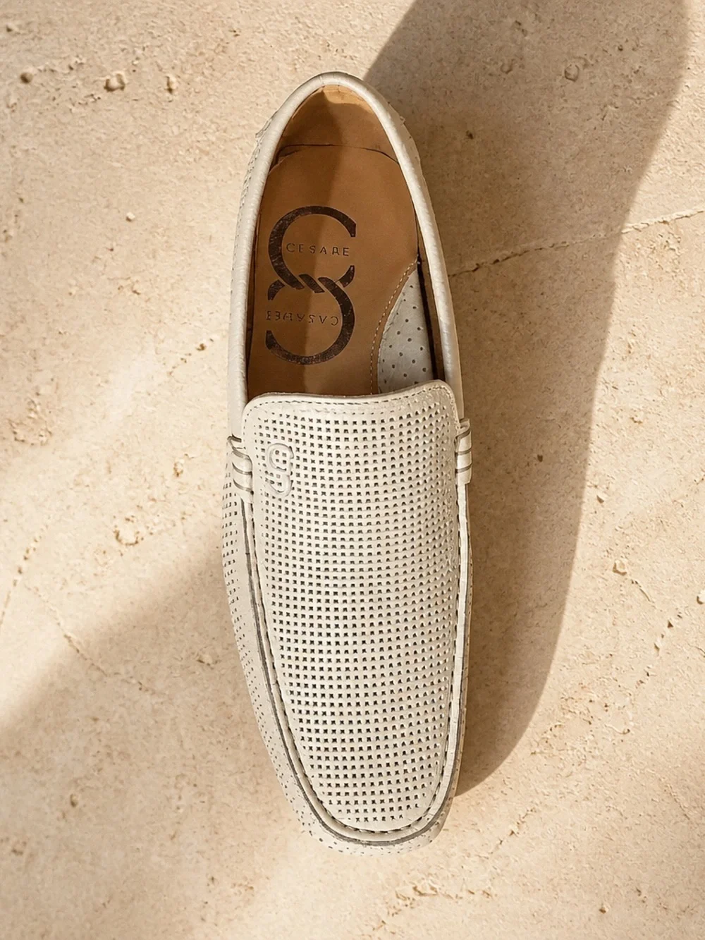 Casadei Men's Off-White Perforated Leather Slip-On Comfort Summer Loafers